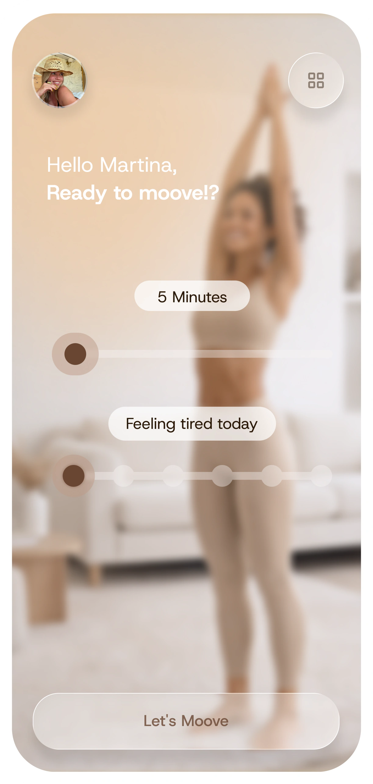 Ready-to-moove session prompt with greeting and quick start