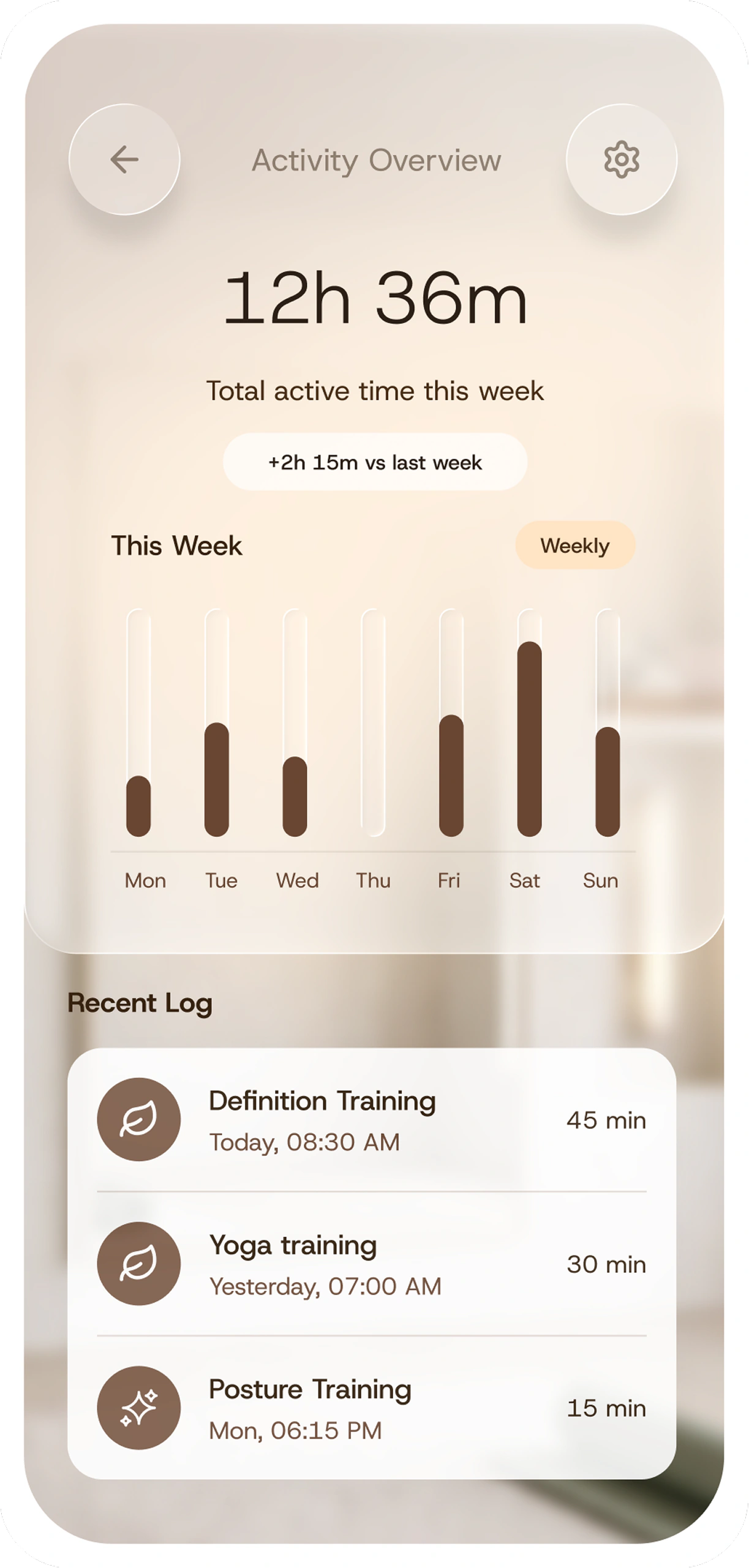 Session progress screen with timing and movement feedback
